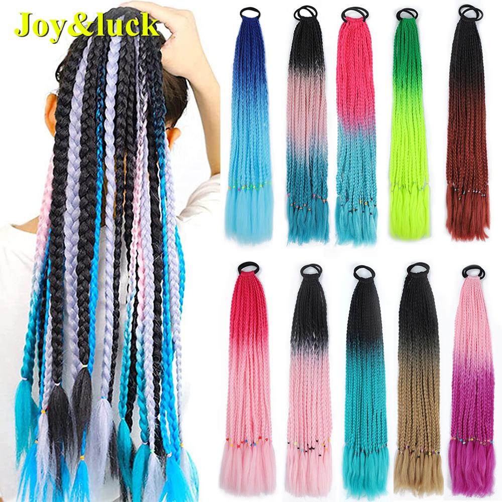 24 Zoll Ombre Yaki Straight Synthetische Haarverlängerungen Mädchen Farbe Geflochten Zopf Gummiband Box Braid