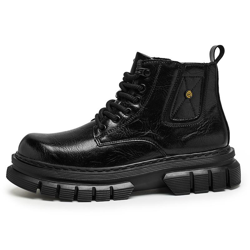 

Autumn and winter leather Martin boots men s shoes thick-soled heightening high-top leather shoes MD lightweight soles velvet warm outdoor snow boots 38