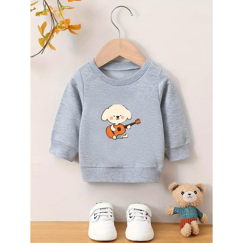Cute Cartoon Print Pattern, Durable And Wrinkle-Resistant Sweatshirt for Baby Girls Aged 0-3