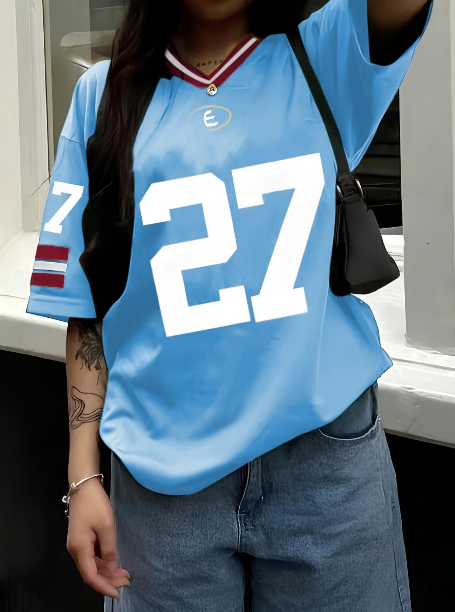 

Summer loose V-neck casual women s short-sleeved T-shirt, printed fashion baseball jacket striped sporty women s T-shirt top XXS