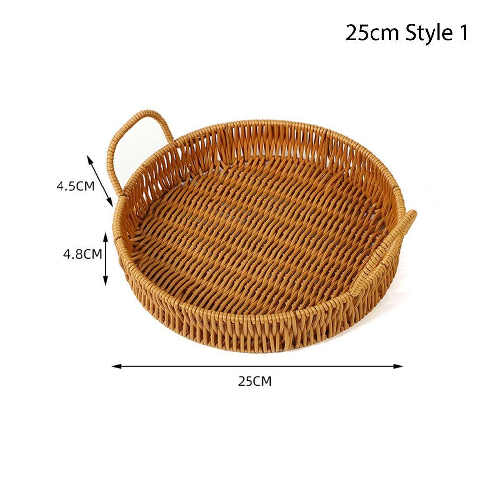 1Pcs Round Shape Storage Tray Breakfast Bread Food Plastic Rattan Threads Basket