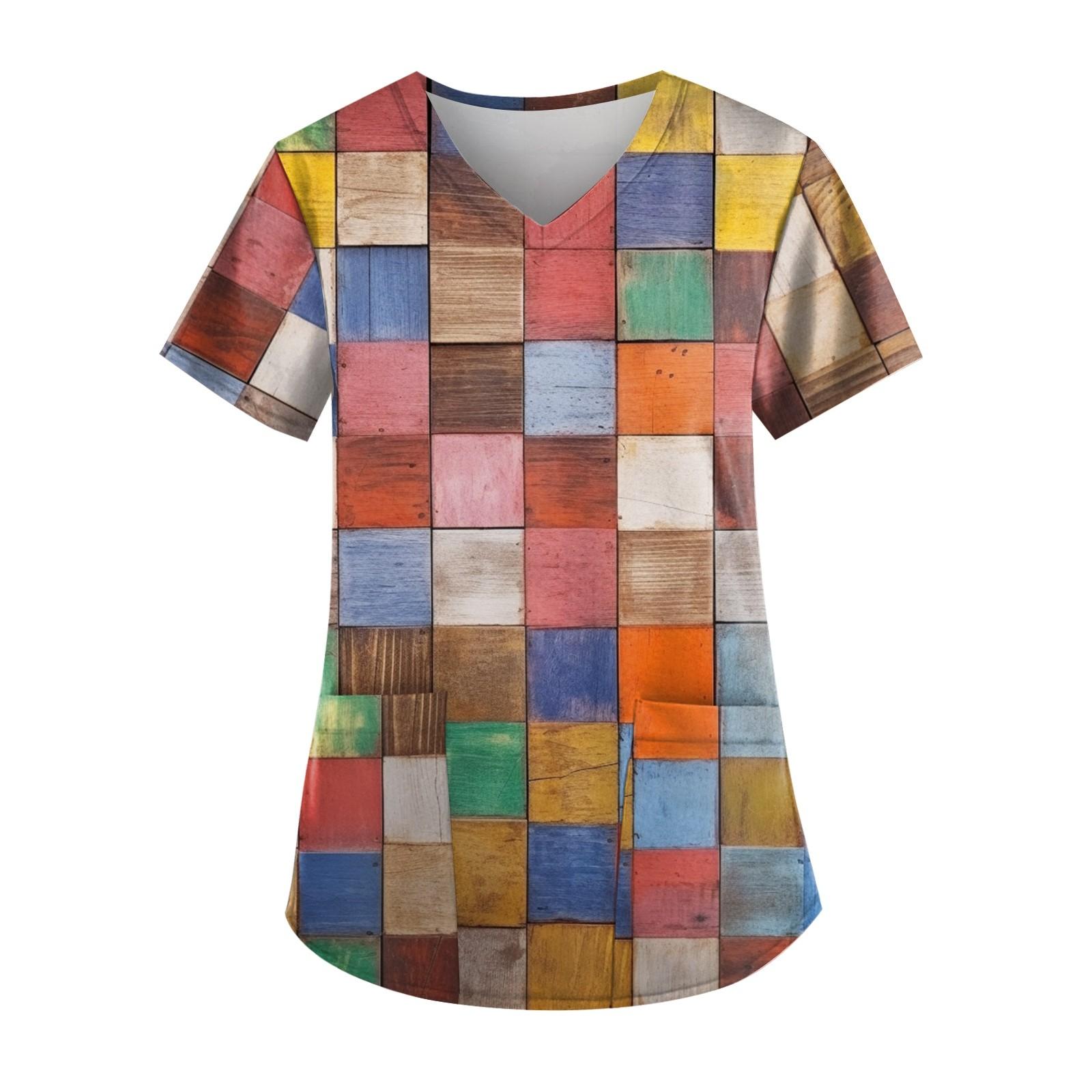 

Ladies Fashion And Leisure Short-sleeved Printed V-neck Pocket Work Clothes Jacket XL коричневый