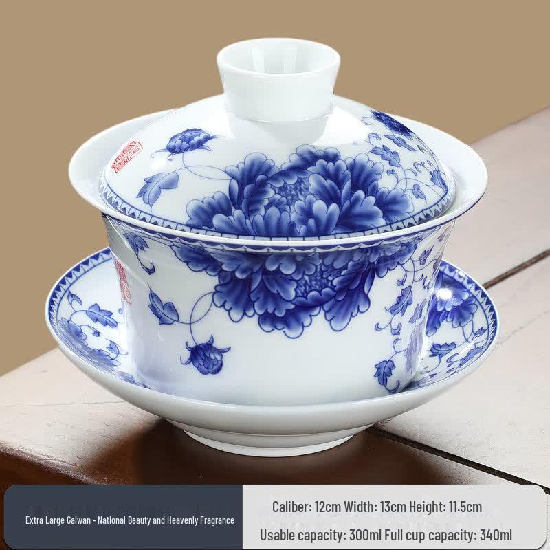 Large Blue and White Porcelain Gongfu Tea Gaiwan