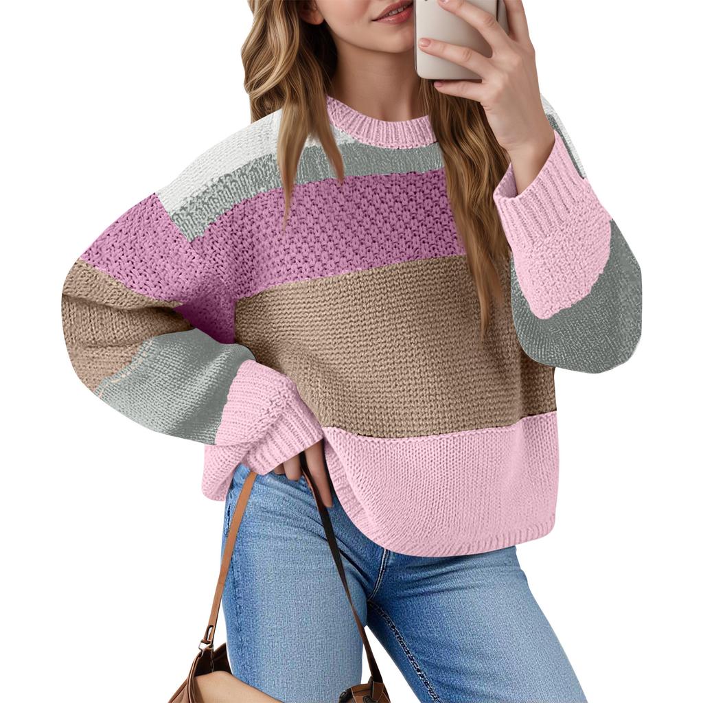 Women's Color Block Cropped Sweaters Winter Trendy Casual  Going Out Striped Pullover Tops