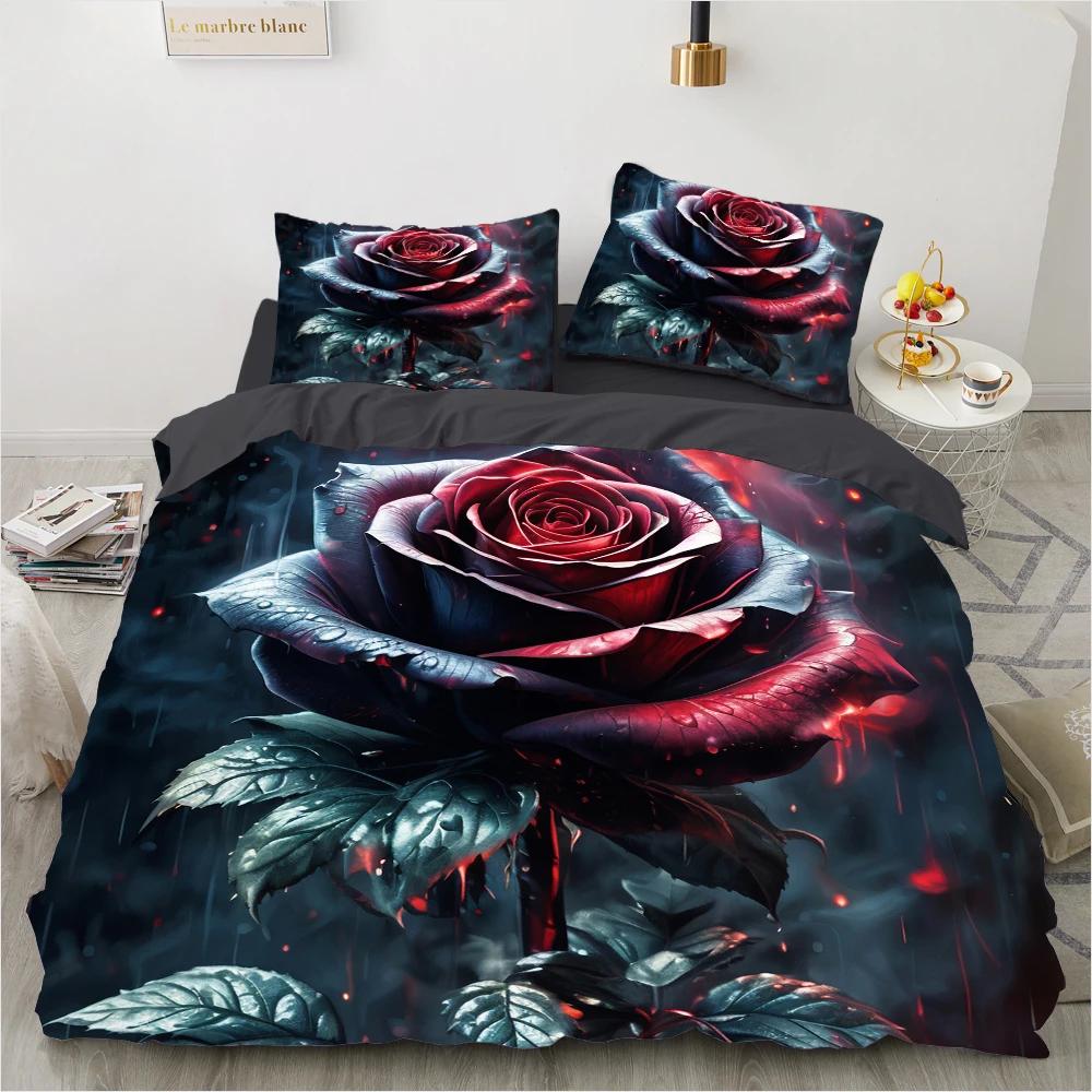 Red Roses Duvet Cover Set Queen Size King Full 3D Bedding Sets Flower Pillowcase Quilt/Comforter Cover Sets Linens Bed 140x200