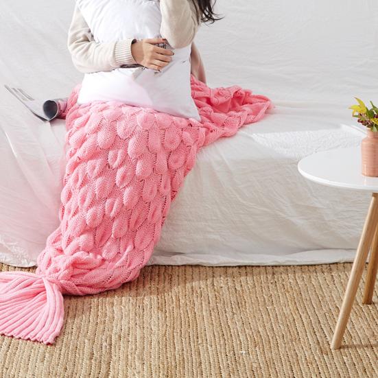 Mermaid Tail Blanket Knitted Scale Texture Elastic Thick Keep Warm Sleeping Bag