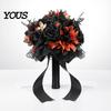 Halloween Flower Bouquet Wedding Bouquets for Bride And Bridesmaid, Gothic Artificial Bouquet, Cobweb Arrangement Black Rose Blooms Fake Centerpiece,