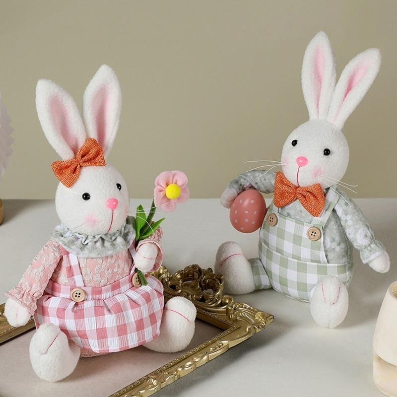 Spring Rabbit Doll Rabbit Figure for Easter Party Decors Kids Holiday Gift Colorful Accent for Windowsill Shelf