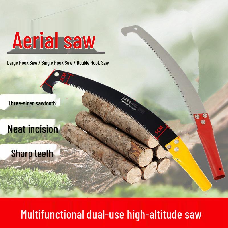 Double Hook High Branch Pruning Saw with Three-Sided Teeth for Garden and Tree Logging