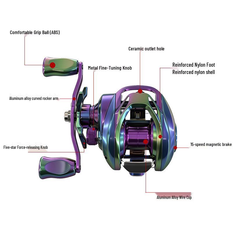 Viduka Colorful Water Drop Fishing Reel for Black Bass - 10 Bearings, Double Line Cup, Micro-Lure, Magnetic Brake.