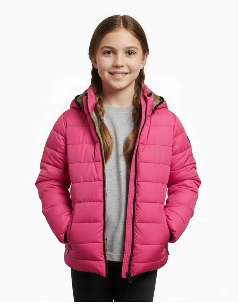 Superdry Kurtka Zimowa Dziewczęca Dwustronna Różowa Moro Pikowana 116 0_9