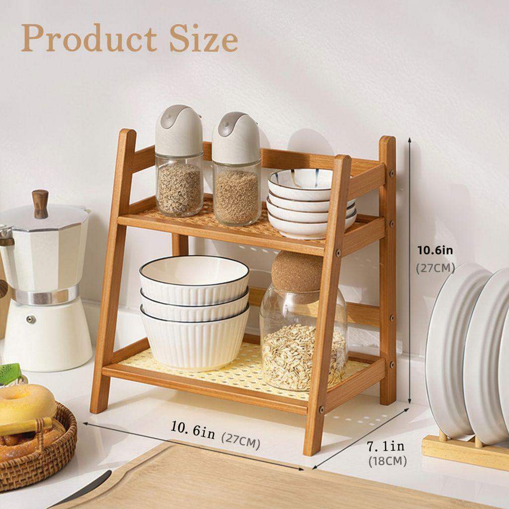 Бамбуковый настольный органайзер и кухонная полка для специй Двухъярусный держатель для чашек Стойка для хранения Минималистичная подставка для книг и цветов 1530₽