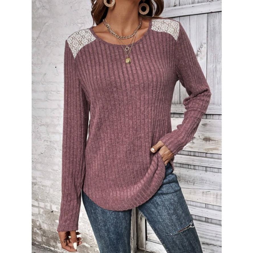 

YYFS женские модные повседневные весенне-осенние однотонные блузки и рубашки с круглым вырезом и длинными рукавами с принтом XXL кирпич красный