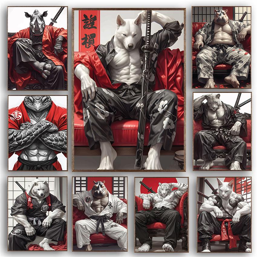 

Interesting Animal Samurai White Cat Rhinoceros Tiger Wolf Abstract Poster Canvas Paintings Wall Art Pictures Home Decor 21cm×30cm NoFrame