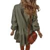Women's Solid Color Long Sleeve Lapel Button Loose Short Dress