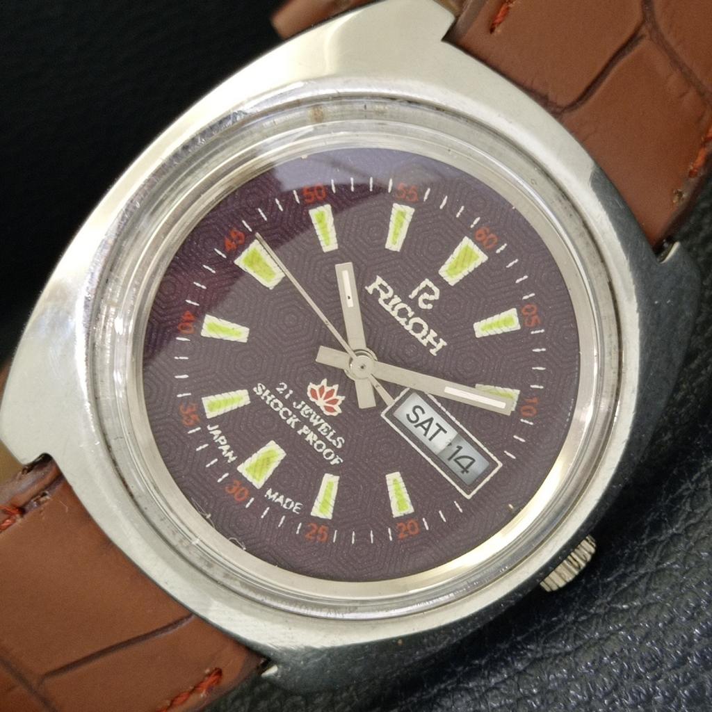 JAPAN VINTAGE RICOH R31 AUTOMATIC MENS BROWN COLOR DIAL WATCH A701954-5 R207-a701954