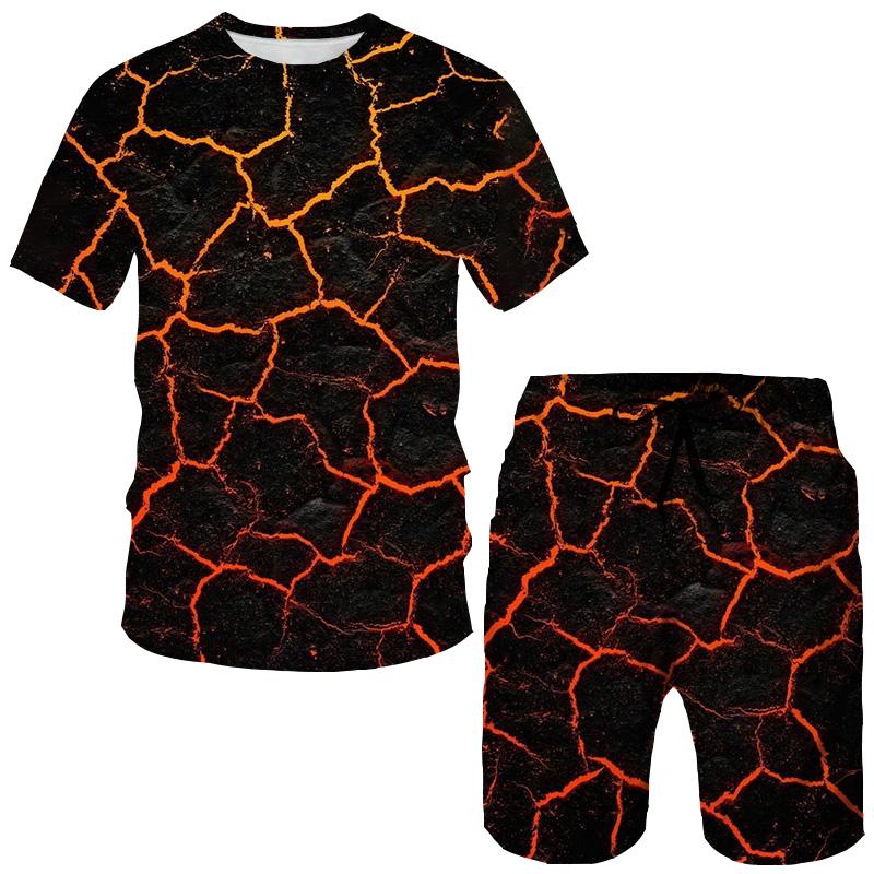 Fashion Flame Magma 3D Print T-Shirts Shorts Sets Men's Tracksuits Oversized Short Sleeve T Shirt Pants Set Man Suits Clothing