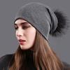 Cappello da donna in maglia a doppio strato, autunno inverno, caldo e versatile, con pelliccia di procione, tinta unita