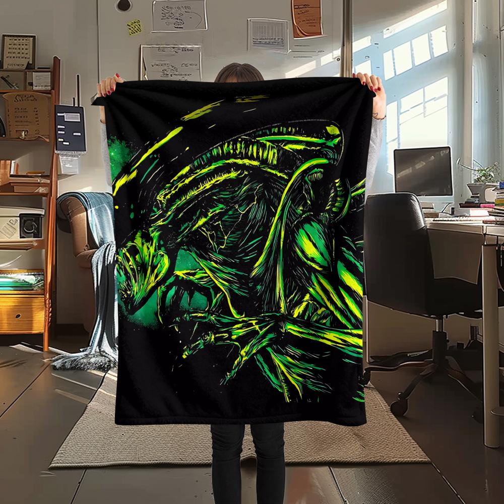 1PC Alien Print Flannel Blanket, High Quality All Seasons, Home Decor, Warmth and Comfort, Perfect for Christmas Gifts