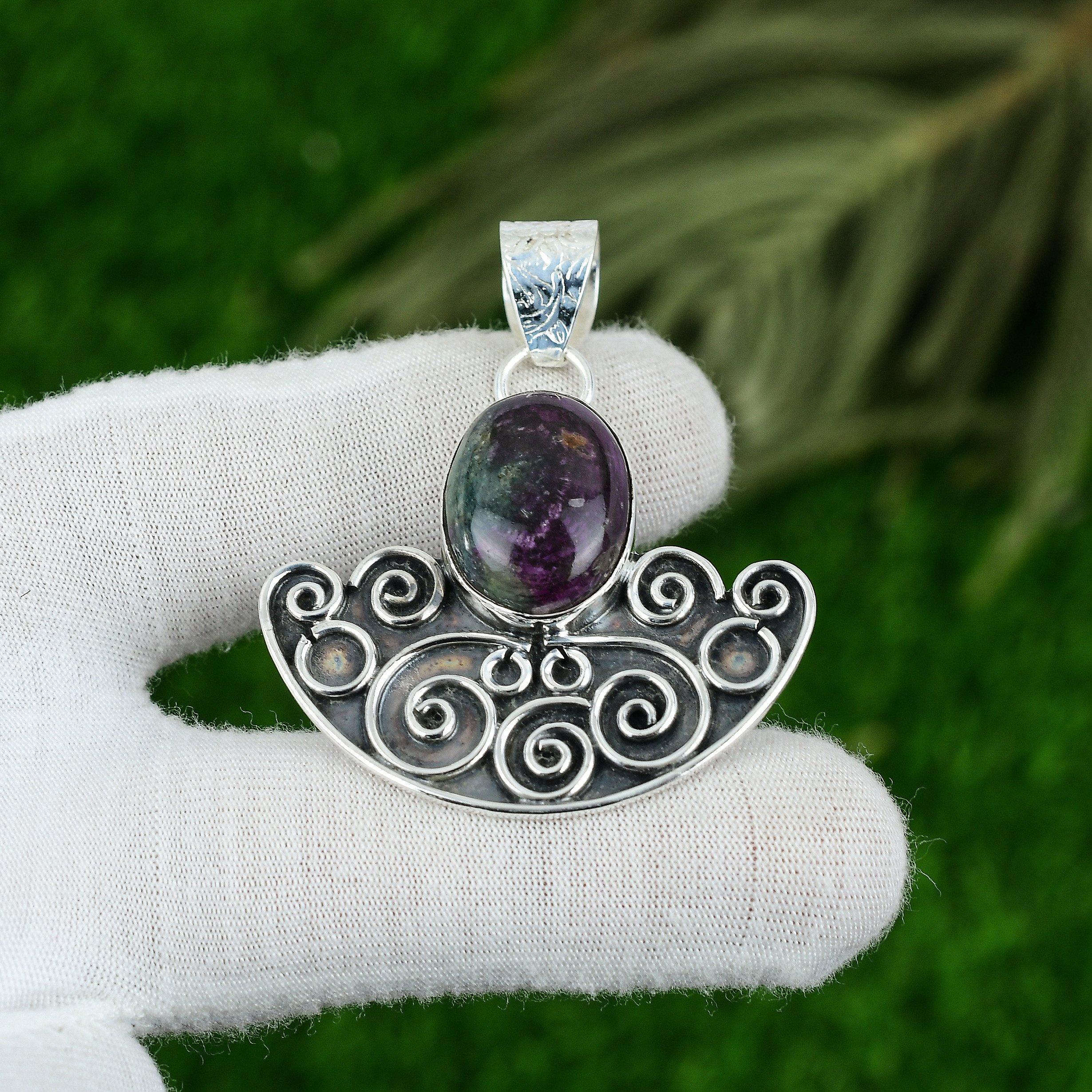 Sterling Silver Oval Ruby Zosite Gemstone Bezel Trendy Birthday Wedding Pendant