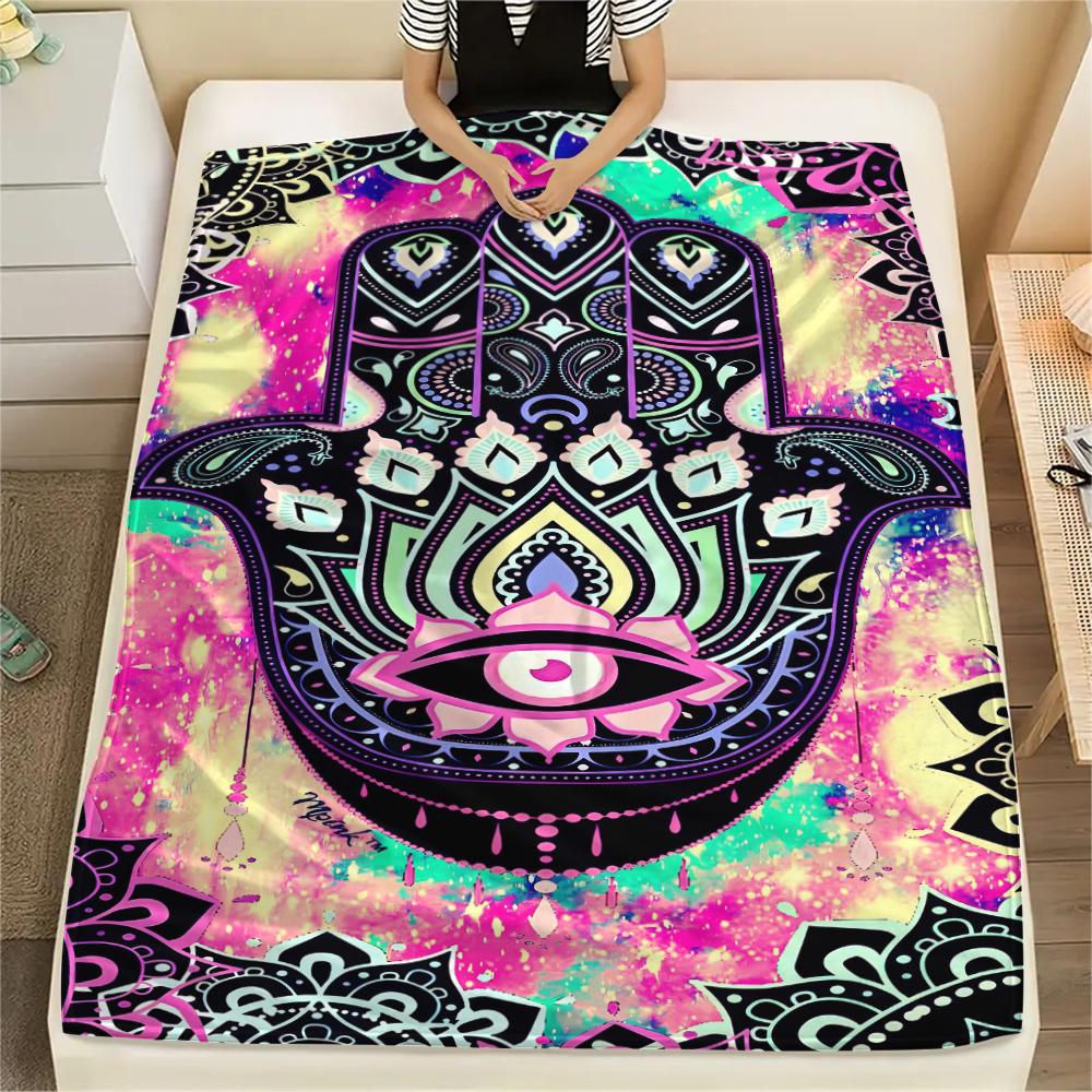 1Pc Jewish Hamsa Print Flannel Blanket, High Quality Comfortable for All Seasons, Home Decor, Warmth and Comfort, Perfect for Christmas Gifts