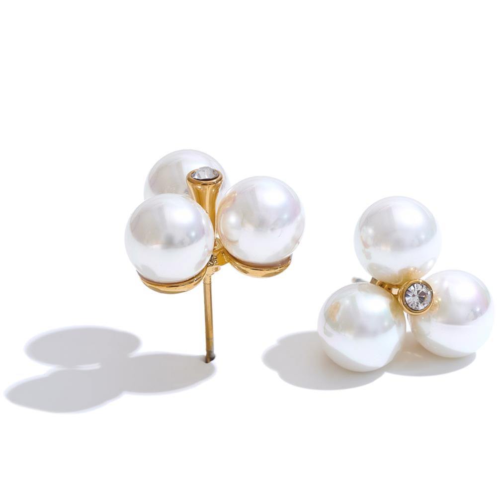 Yhpup Korean Style Simulated Pearls Flower Stud Earrings for Women Exquisite Stainless Steel Elegant Daily Waterproof Jewelry