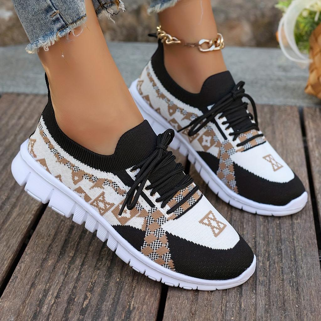 Breathable Fabric Knit Comfort Sneakers - Women's Casual Slip-On All-Season Walking Flats - EVA Sole Non-Slip Athletic Running Footwear