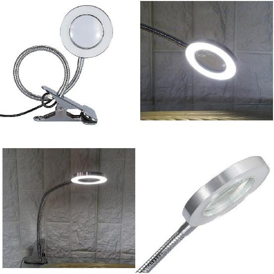 ZJchao Magnifying Lamp, 2.5X Cold Light Lamps with Clamp Desk Magnifier LED USB Beauty Lamp Metal Tube Clip Swing Arm Desk Lamp Book Reading Light