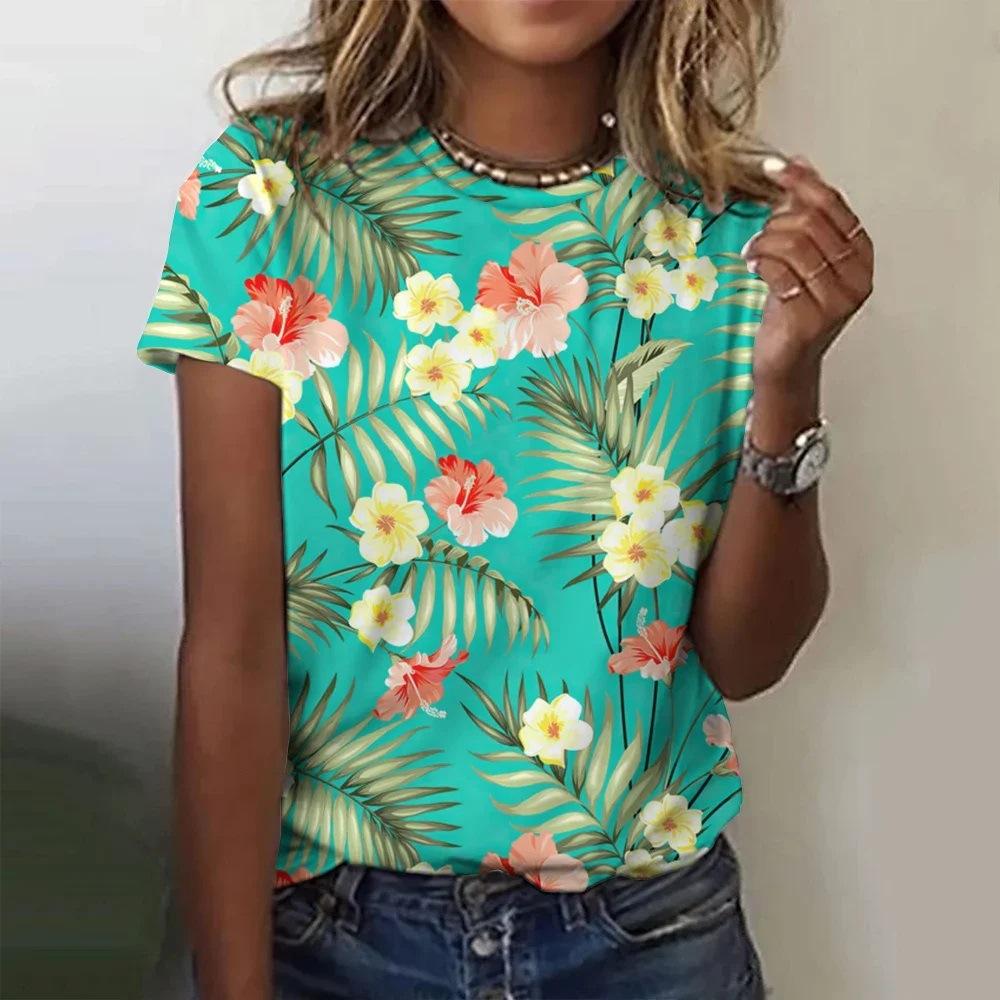 Summer New Colorful Flower Floral 3D Print Women's O-Neck Short Sleeves Y2k Harajuku Tops