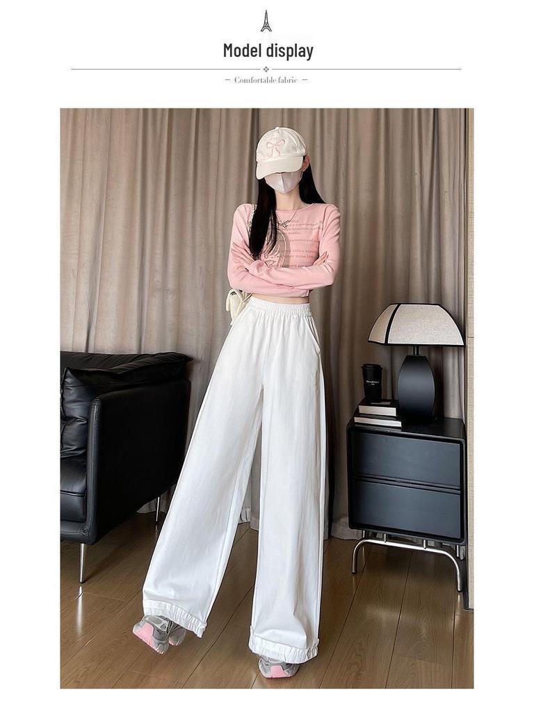 Women's Spring/Summer 2026 Sweet Ruffle Lace Wide-Leg Pants - Elastic Waist, Slimming, Soft, and Smooth Casual Wear