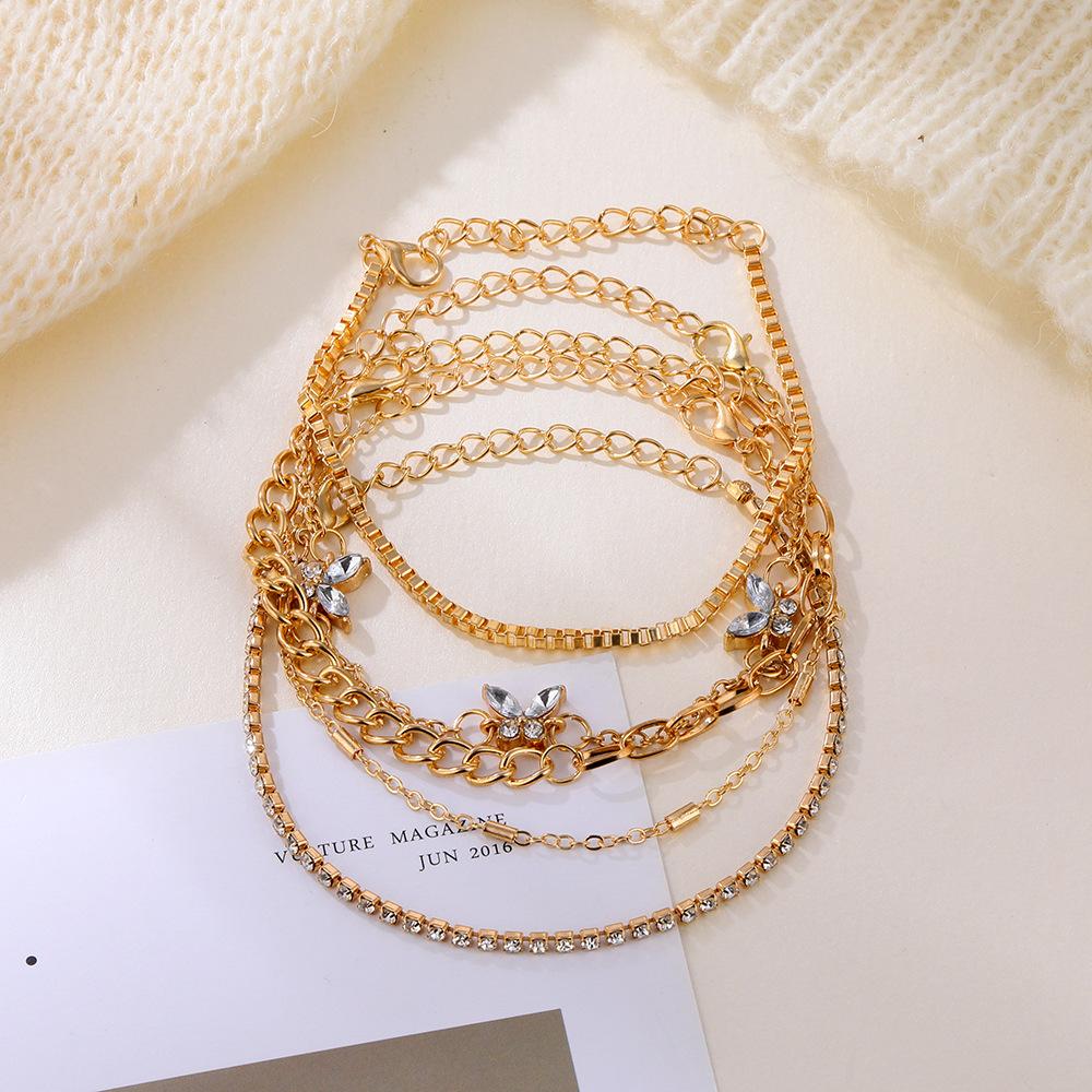 Fashionable Daily Wear Wedding Beach Vacation Style 5pcs/set Artificial Crystal Party Jewelry Gift Stackable Women'S Bracelet Butterfly  Handmade
