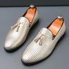 Fashion Luxury New Designer Men's Pointed Gold Tassels Patent Leather Shoes Male Casual Loafers Wedding Formal Dress Footwear Zapatillas