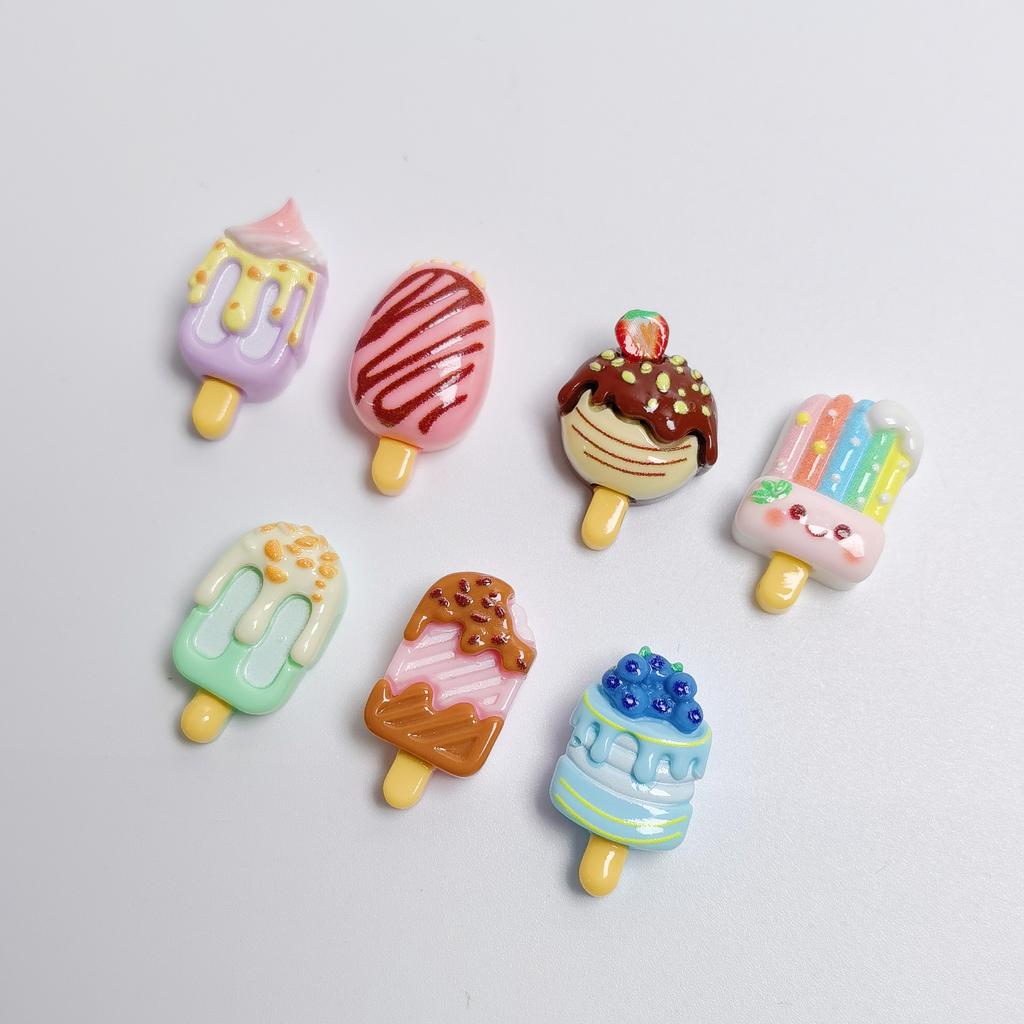 100pcs Kawaii Bean Flatback Resin Cabochon Simulation Ice Cream Popsicle Scrapbook Crafts DIY Hair Bows Accessories Phone Decor