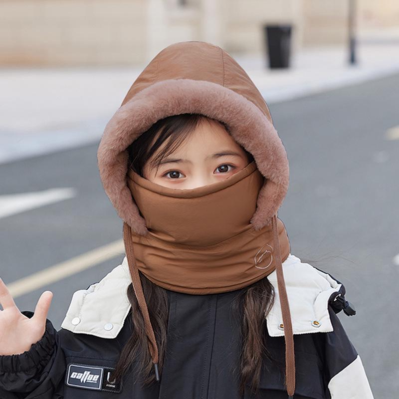 Children s Winter Neck Gaiter Face Mask Pullover Hat: Windproof, Warm Ear Protection for Outdoor Cycling. кофейный
