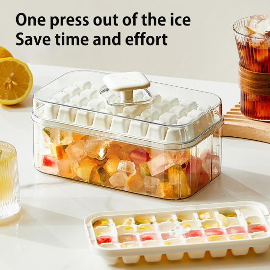 

Yousheng Ice Cube Tray with Shovel & Bin Stackable Ice Mold for Freezer Easy-Release Silicone Bottom One-Touch Press Design Ice Maker for Drinks Single Layer жовтий