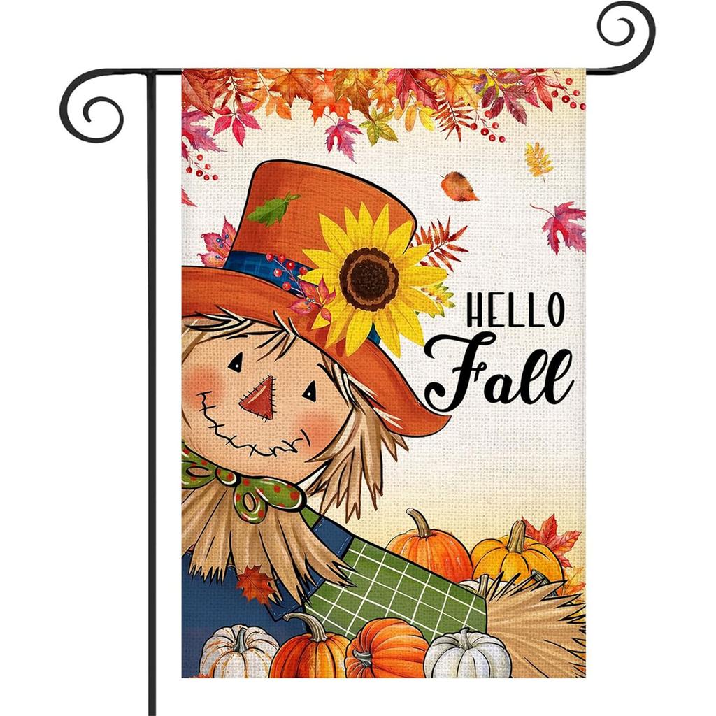 Autumn Harvest Garden Flag Double Sided Pumpkin Patch Scarecrow Sunflower Print Flag Seasonal Decor for Outdoor Yard Lawn Patio