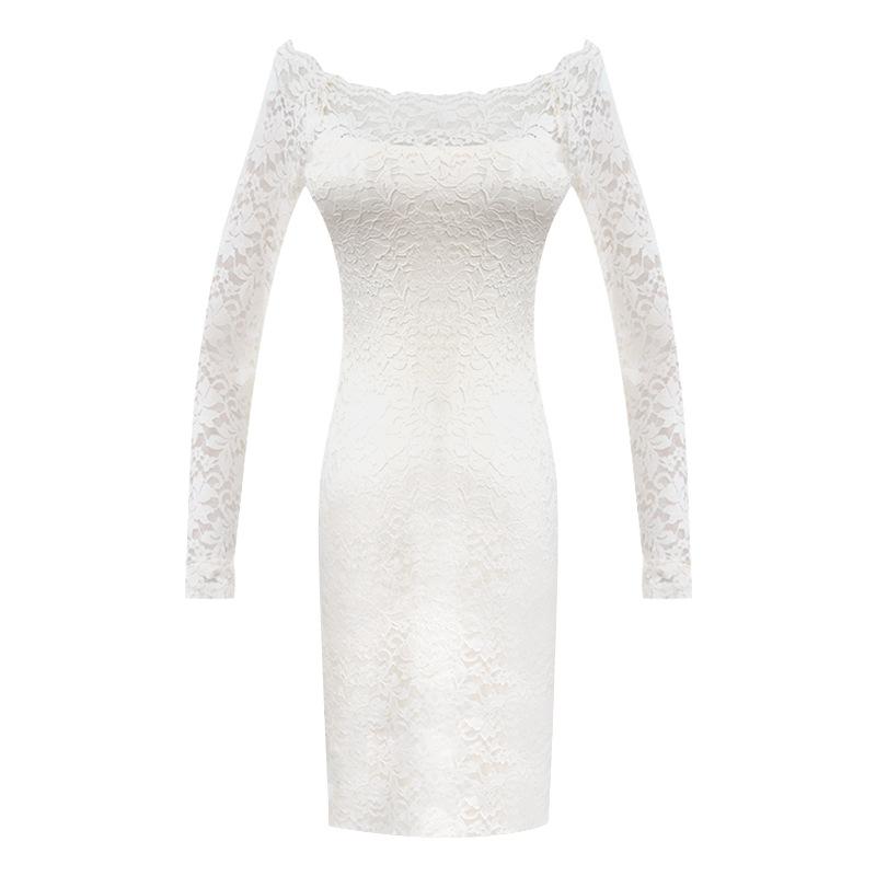 2024 Spring Women Off Shoulder Long Sleeve Lace Bodycon Mini Dress Sexy Slim Pencil Club Night Out Dress Plus Size S-L
