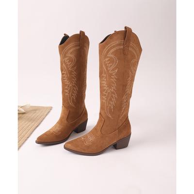 Maillard Retro Pointed High Tube Embroidered Western Cowboy Boots Women's New Versatile and Thin Knight Boots
