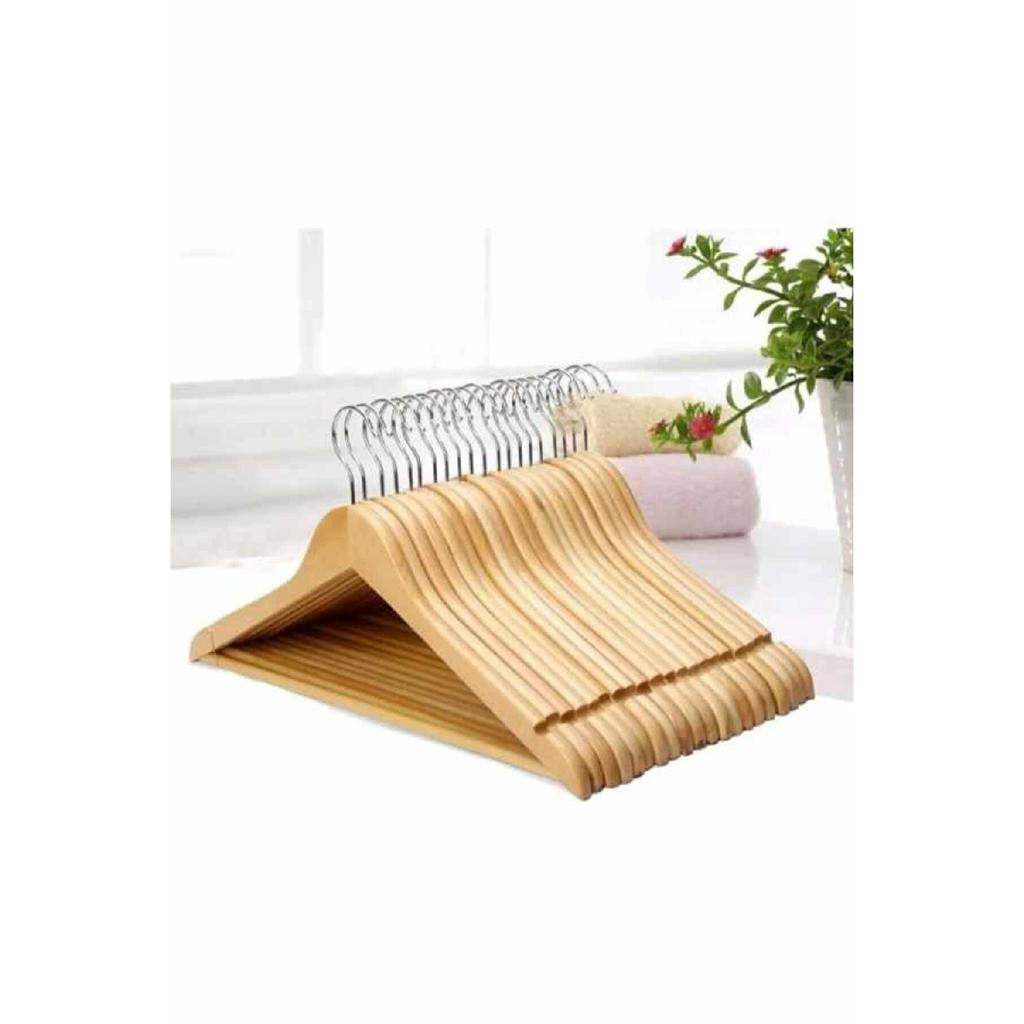 12 Pieces Wooden Polished Natural Clothes Hangers Smooth