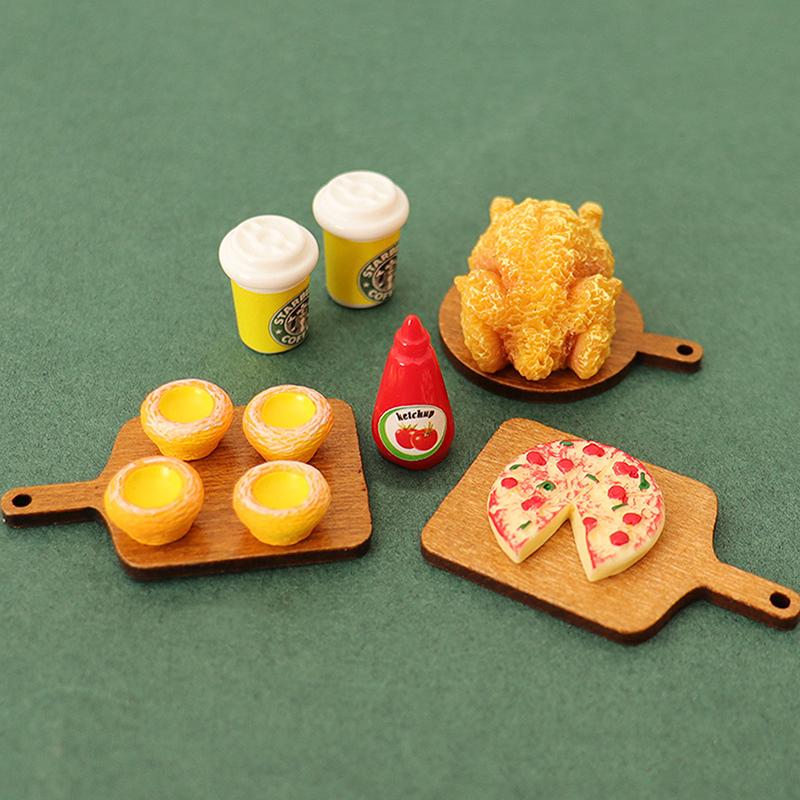 6Pcs/10Pcs/Set Miniature Dollhouse Hamburger Coke Cup Fast Food For Doll House Play Kitchen Ice Cream Accessories Toy
