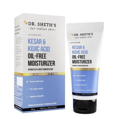 Dr. Sheth's Kesar & Kojic Acid Oil-Free Moisturizer | Lightweight Gel Cream Texture | Brightening & Hydrating | Fades Pigmentation | Unisex | 50g