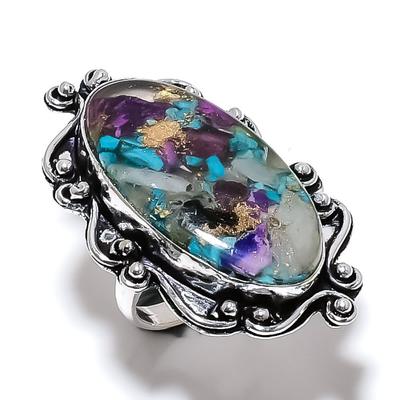 Gemma di Ostrica Spinosa Naturale Fatto a Mano Anello in Argento Sterling 925 Misura 9 n3M55
