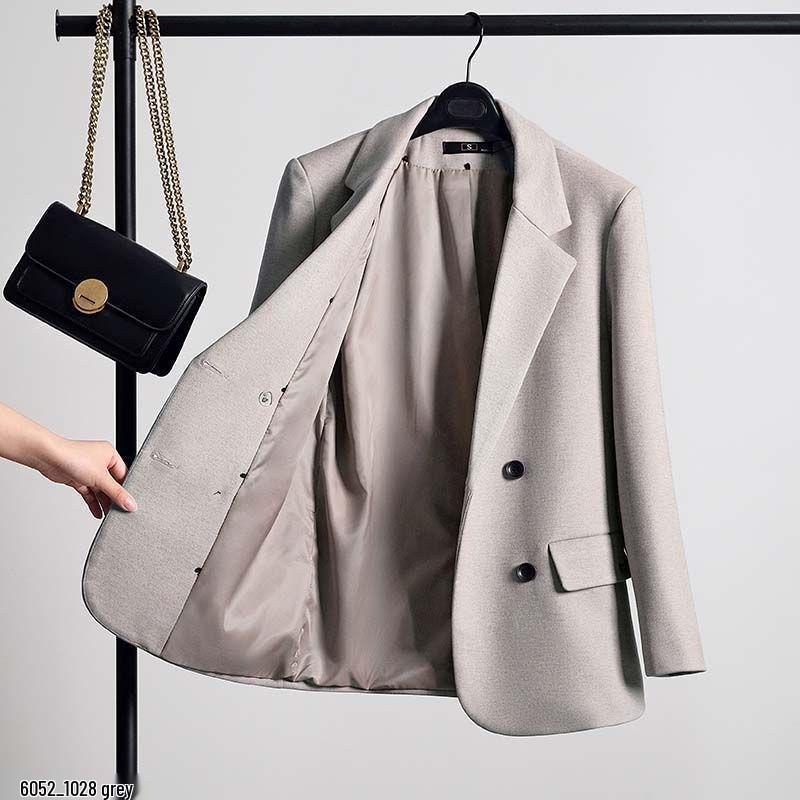 

Women s Gray Quilted Slim Fit Blazer - Autumn/Winter 2025 Fashion Mid-Length Jacket S