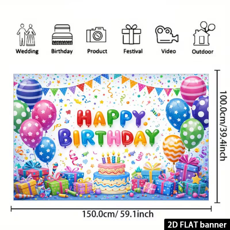2D Rainbow Birthday Backdrop for Colorful Themed Kids Party Photo Booth