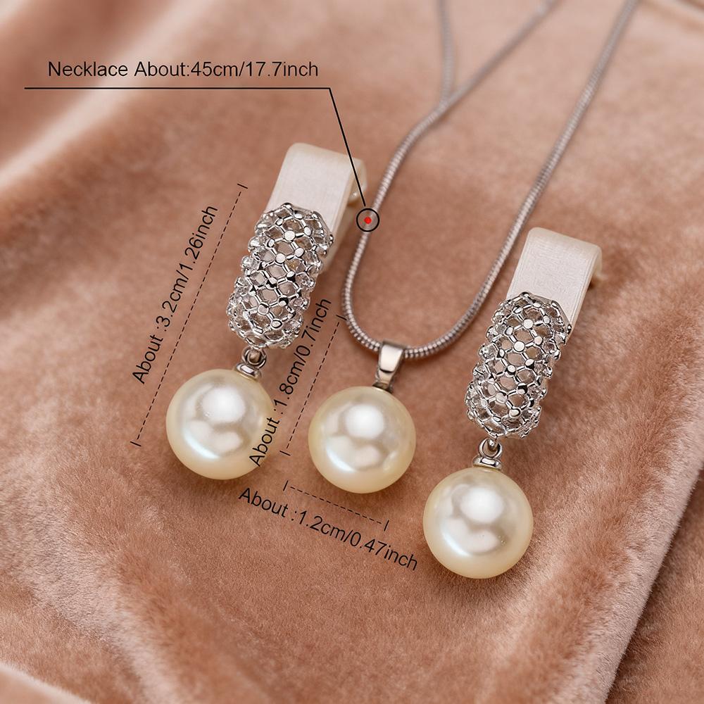 Imitation Pearl Necklaces Earrings Sets For Women Fashion Flower Cubic Zirconia Pendant with Chain Birhday Gift