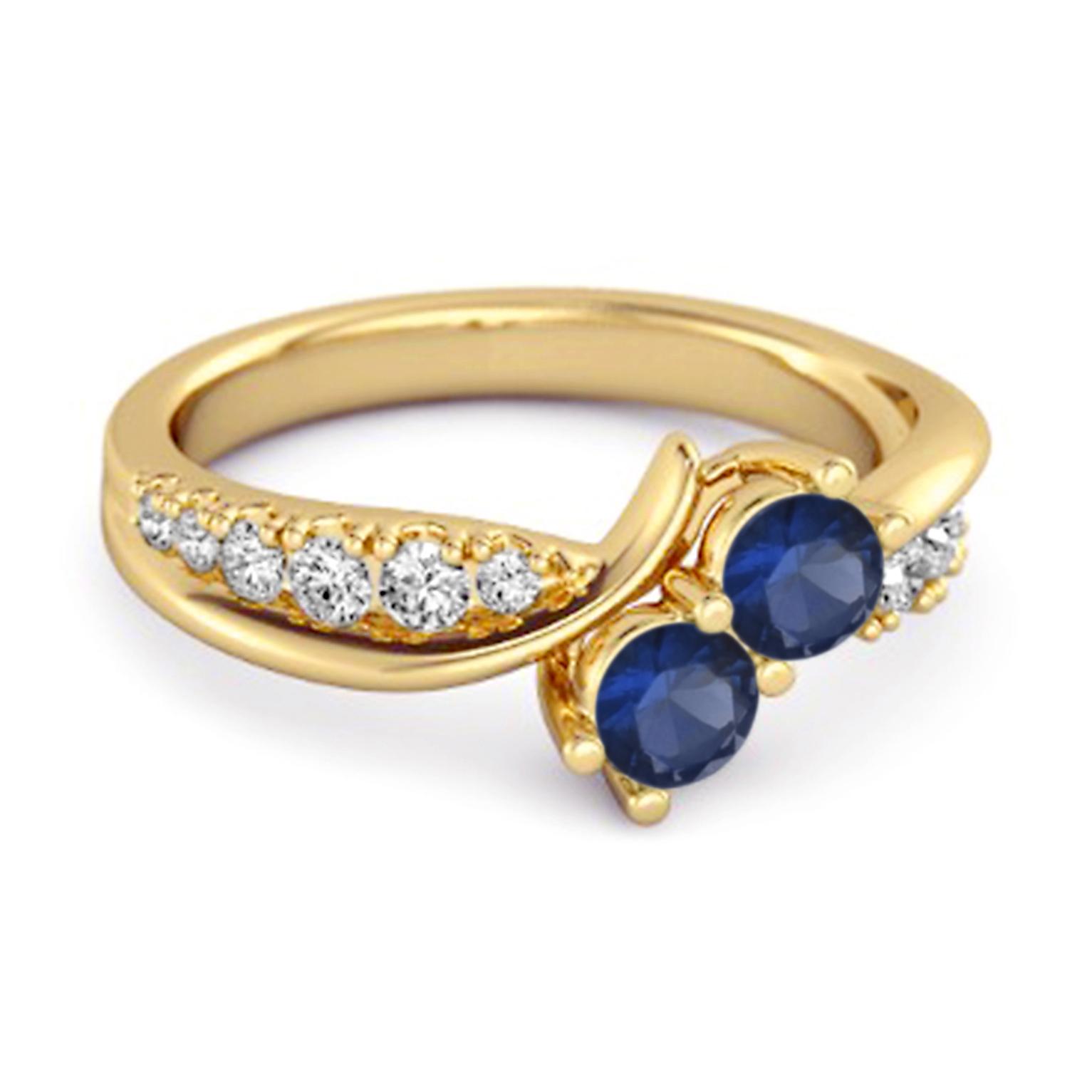 Blue Sapphire Dual Stone Ring - 925 Sterling Silver Gold Vermeil 11.5 жёлтый