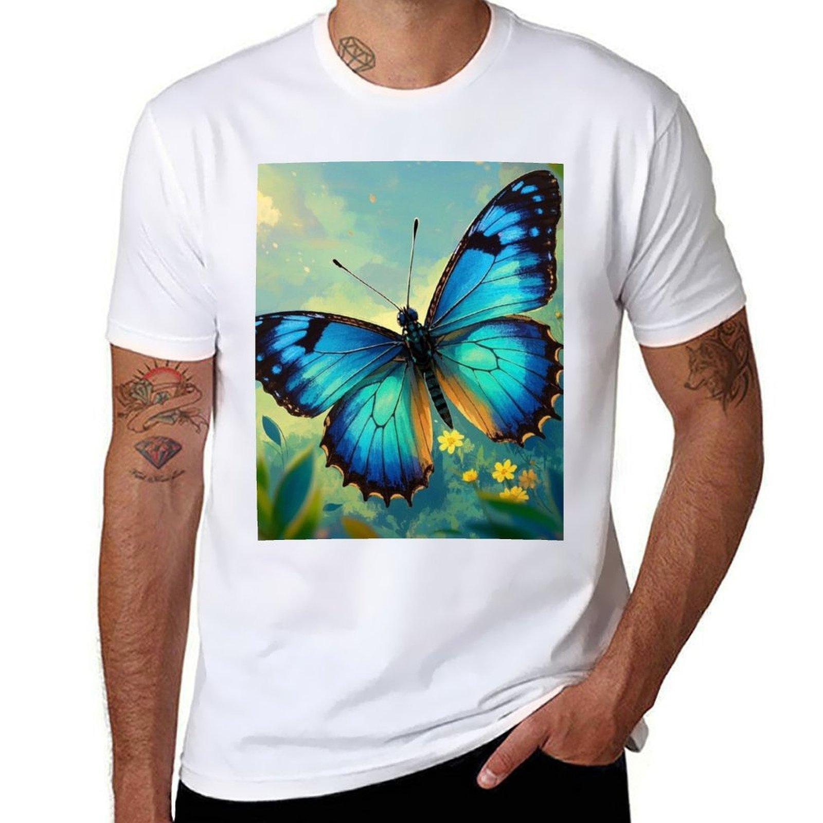 Beautiful Blue Butterfly TShirt summer clothes sublime cute tops Unisex clothing S