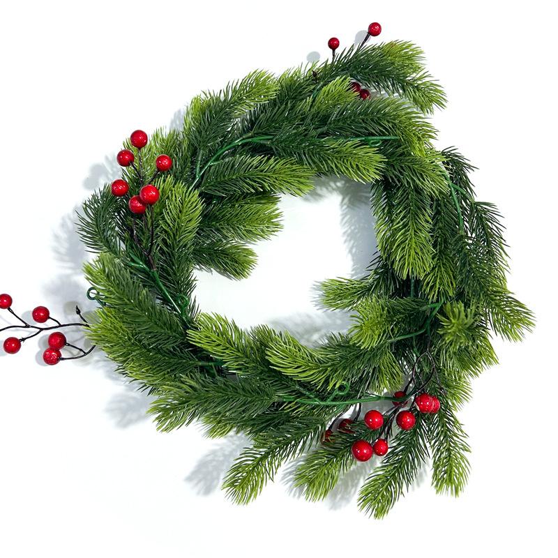 Artificial Christmas Green Vine Artificial Pine Needle Red Fruit Dog Tail Vine New Year Window Plant Scenery Decoration