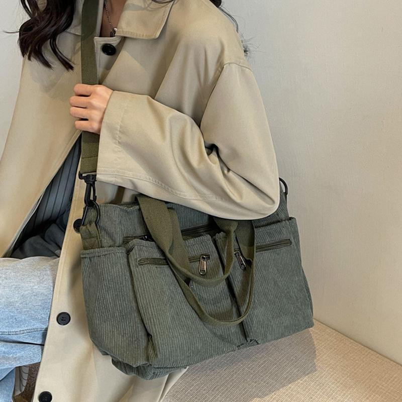 Female Large Capacity Corduroy Tote Bag New Korean Style Fashion Women Shoulder Crossbody Bag Worker Commuter Tote Handlebag MIT