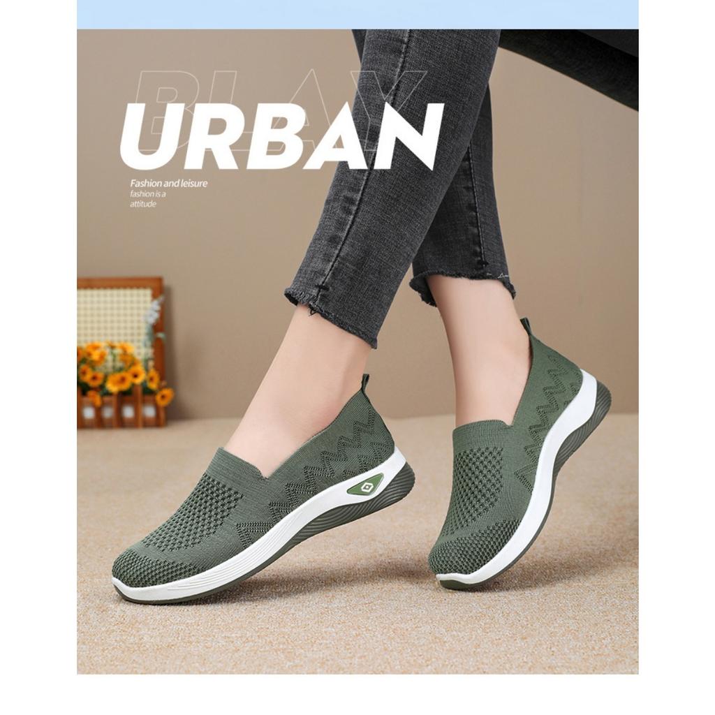 Damen Fliegengewebte Atmungsaktive Freizeitschuhe, Ein-Fuß-Schuhe, Stoffschuhe, Vielseitige Einzelne Schuhe mit flachem Boden